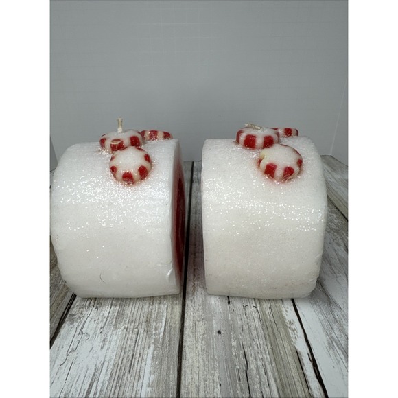2Threshold Candle Figural Christmas Peppermint Candy Rolls Winter Glitter Dusted - Picture 3 of 12